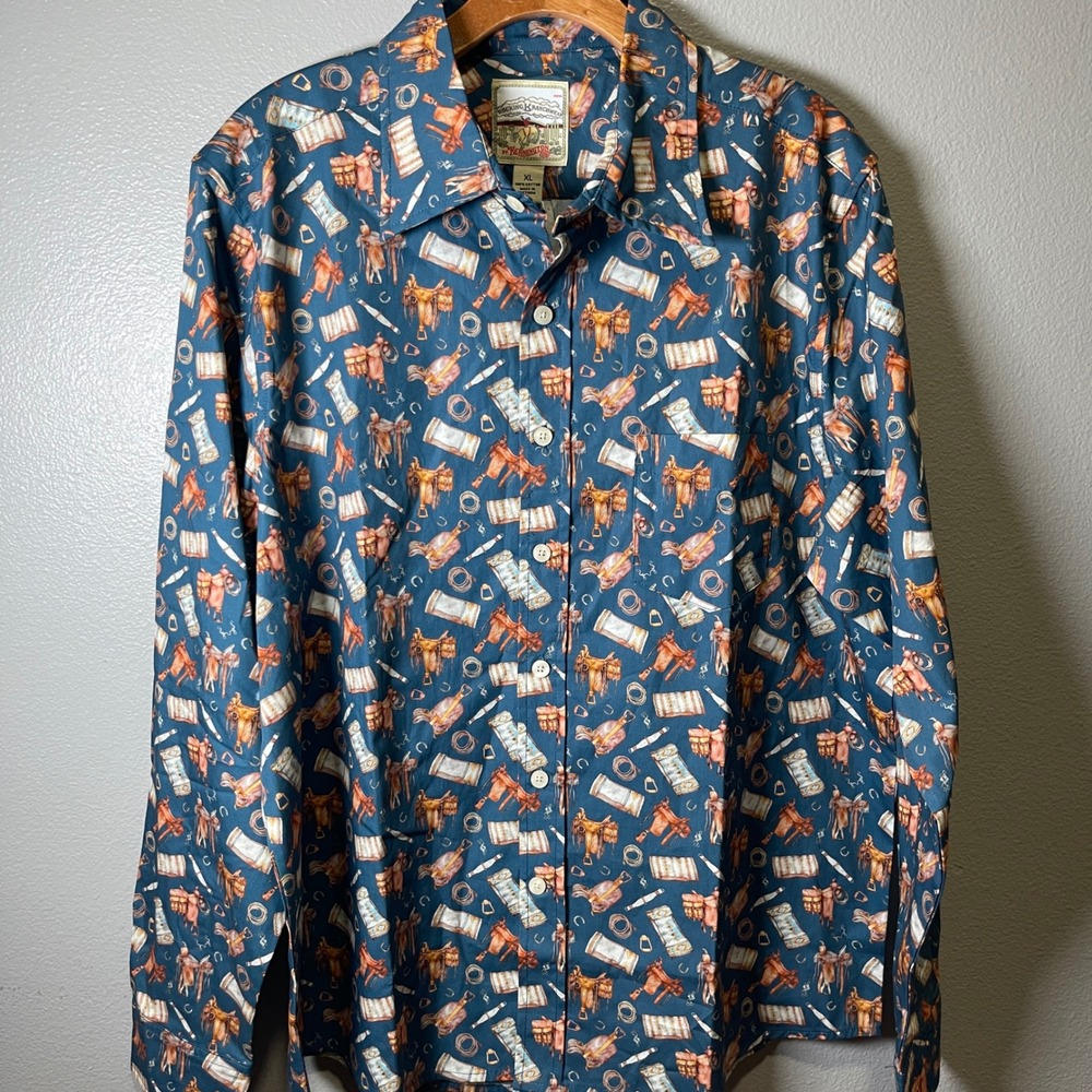 Rocking K  Ranchwear by Kennington Men's M  Western Botton Up‎ Blue